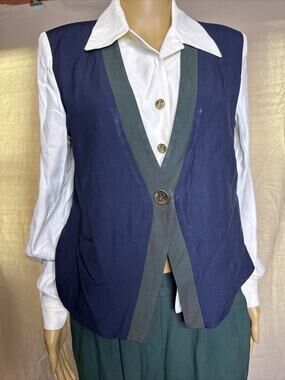 Vintage 80s Maren Petite Colorblock Blouse Vest Tapered Pant Suit Set P S